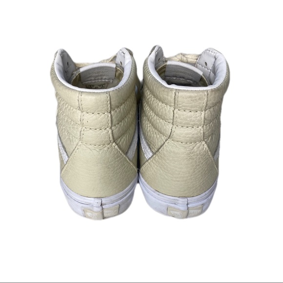 Cream White Leather Suede Sk8 Hi Top Vans Sneakers Mens 5 Womens 6.5 - Picture 5 of 10